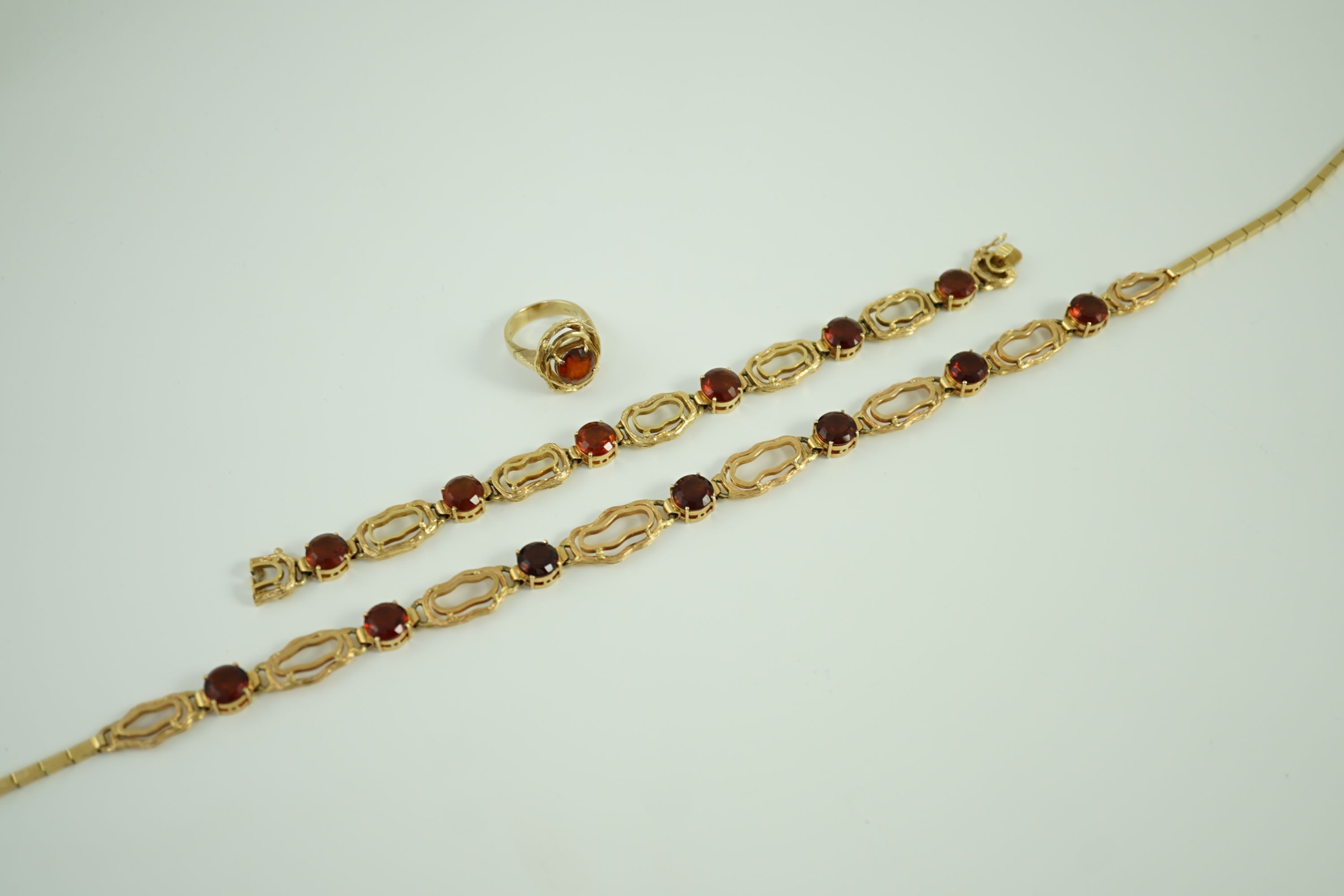 A stylish suite of Austro-Hungarian 14k gold and citrine set jewellery